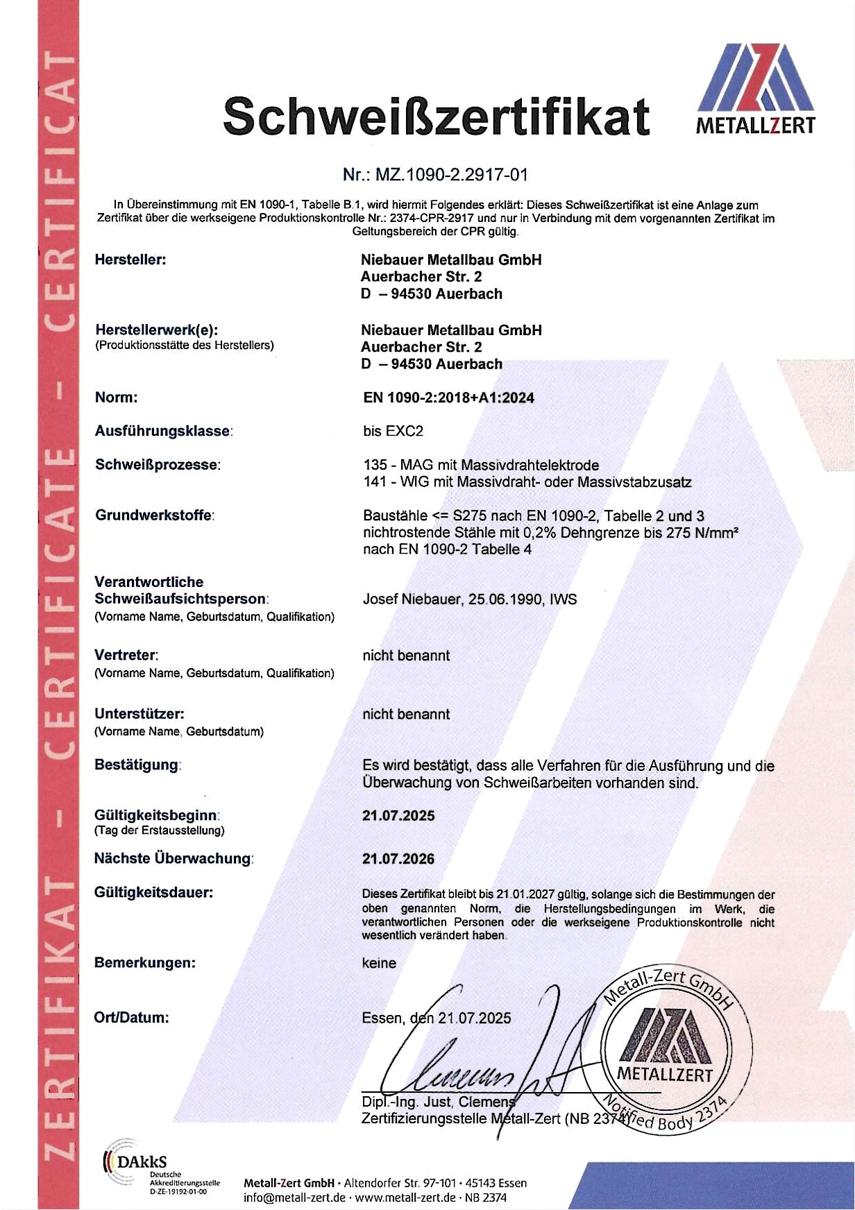 Schweißzertifikat